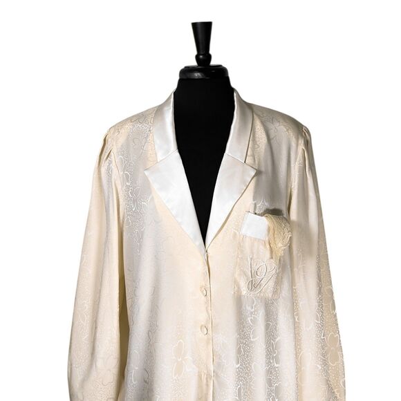 Vtg Valentino Intimo Womens Dressy Nightgown Beige Floral Lace Midi Length Sz XL - Picture 6 of 10